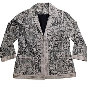Chico's Floral Doodle Stitch Embroidered Fabric Lined Blazer SZ 0